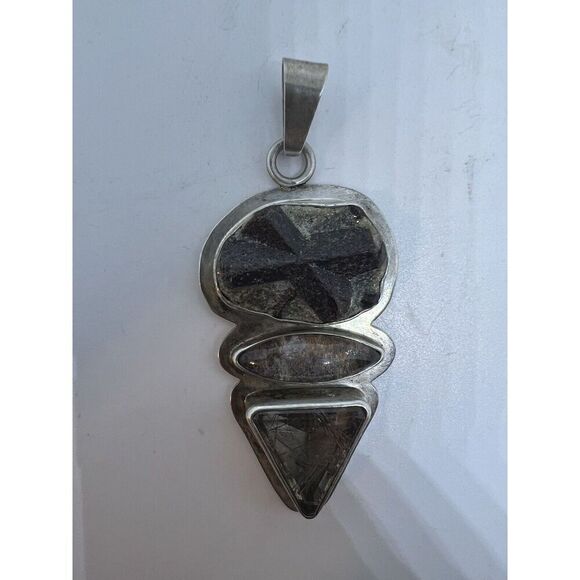 Staurolite Matrix Purple Garden Quartz Rutilated Quartz Silver Pendant with Bale - Picture 5 of 12